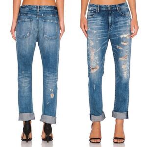 Agolde Denise Slim Boyfriend Jeans in Lisbon Medium Wash Distressed Size 30 | 10
